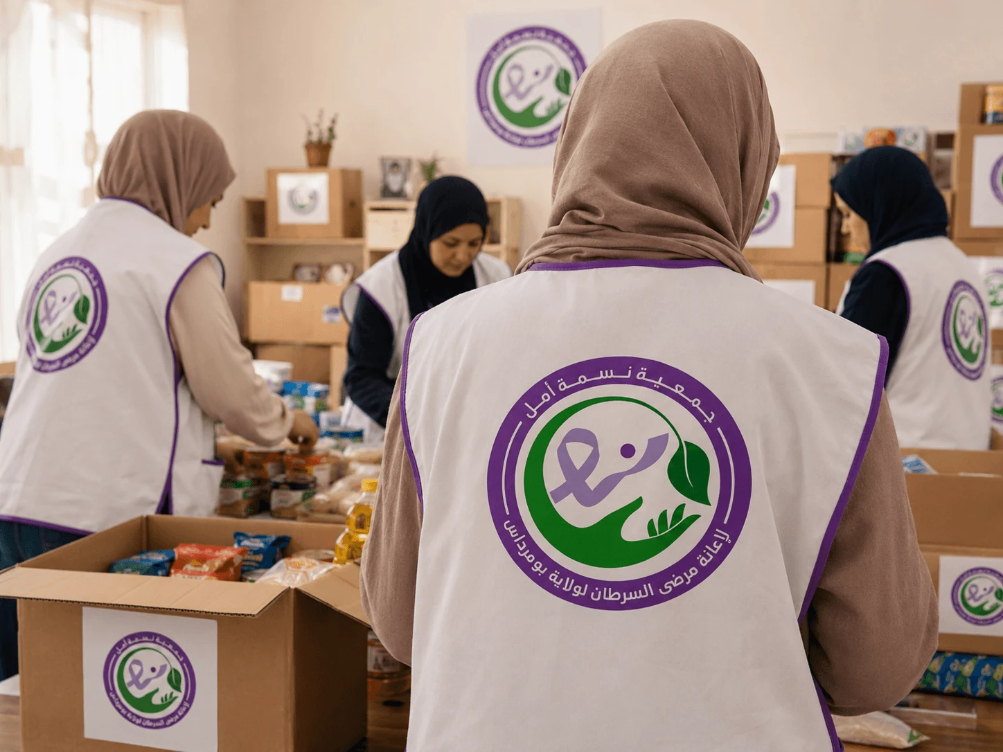 متطوعات جمعية نسمة أمل يجهزن طرود المساعدة